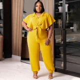 Plus Size Solid Tie Up Casual Two Piece Pants Set NNWF-7984