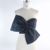 Plus Size Bow  Off Shoulder Wrap Chest Top  GKEN-92244