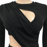 Long Sleeve Hollow Out Split Maxi Dress GFYX-5550