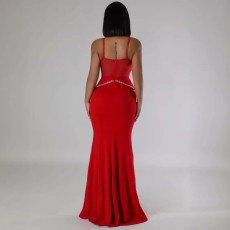 Hot Drill Mesh Patchwork Lace Maxi Dress NY-3161