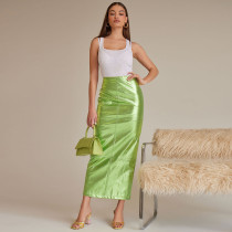 Patchwork Split PU Leather Half Body Skirt GFRT-7662SG