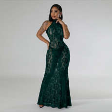 Lace Halter Backless Slim Maxi Dress CYA-901214