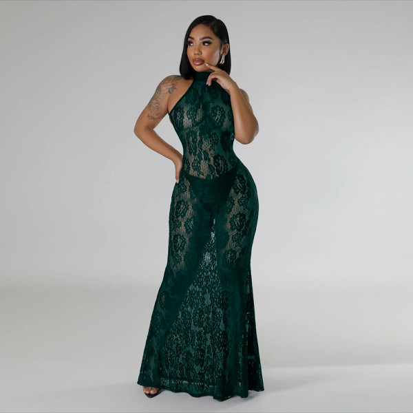 Lace Halter Backless Slim Maxi Dress CYA-901214