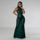 Lace Halter Backless Slim Maxi Dress CYA-901214