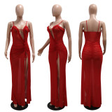 Sexy See-through Solid High Split Maxi Dress CYA-901203