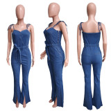 Sexy Back Strap Wide Leg Denim Jumpsuit LX-6980