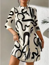 Casual Print 3/4 Sleeve Loose Midi Dress GMES-S1022