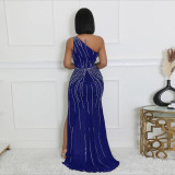 Hot Drill Slash Shoulder High Split Evening Dress CYA-901195