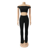 Solid One Shoulder Casual Two Piece Pants Set GFYX-3568