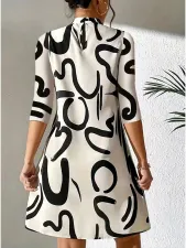 Casual Print 3/4 Sleeve Loose Midi Dress GMES-S1022