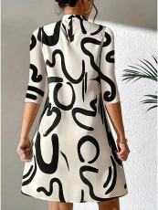 Casual Print 3/4 Sleeve Loose Midi Dress GMES-S1022