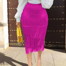 Plus Size Solid Color Tassel Patchwork Half Body Skirt GKEN-200303