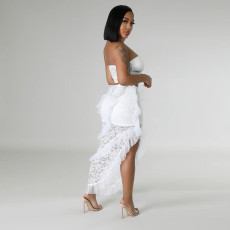Sexy Solid Wrap Chest Top Twp Piece Skirt Set CYA-901206