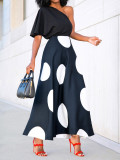 Casual Polka Dot Print Slash Shoulder Midi Dress SFY-2771