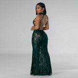 Lace Halter Backless Slim Maxi Dress CYA-901214