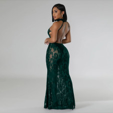 Lace Halter Backless Slim Maxi Dress CYA-901214