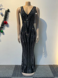 Sleeveless V Neck Hot Drill Maxi Dress NY-3187