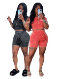 Short Sleeve Slim Tops Shorts 2 Piece Set CH-24025