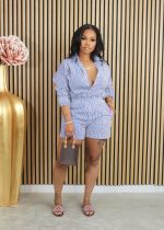 Casual Stripe Long Sleeve Shirt 2 Piece Set BGN-340