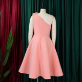 Slant Neck Pleated Sleeveless Party Dress GMLF-3200