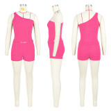 Solid Color Slash Neck Two Piece Shorts Set ASL-6731
