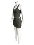 Sleeveless Solid Bodysuit+Skirt 2 Piece Set CH-24030