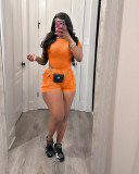 Solid Color Rib Bodysuit And Shorts 2 Piece Set TR-1311