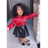 Kids Girl's Long Sleeve Contrast Color Midi Dress GMYF-0004