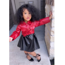 Kids Girl's Long Sleeve Contrast Color Midi Dress GMYF-0004