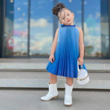 Kids Girl's Sleeveless Pleated Gradient Tie Up Midi Dress GMYF-6483