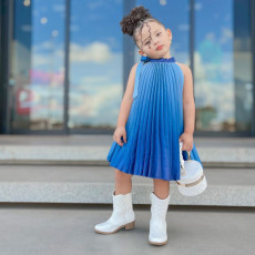 Kids Girl's Sleeveless Pleated Gradient Tie Up Midi Dress GMYF-6483