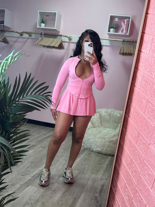 Sport Long Sleeve Flare Mini Dress(With Safety Pants) CH-24029