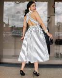 Stripe Sleeveless Crisscross Straps Maxi Dress NY-10782