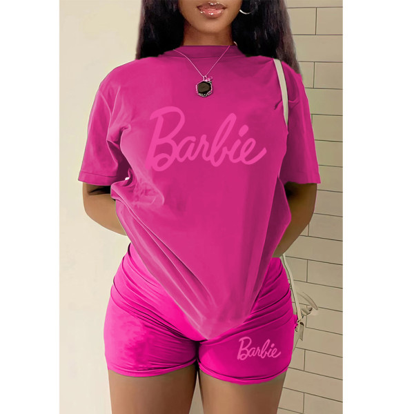 Plus Size Letter Print Short Sleeve Short Suit GMZD-M3111B30