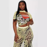 Short Sleeve Print Pants Two Piece Set GMJL-003