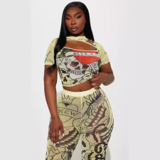 Short Sleeve Print Pants Two Piece Set GMJL-003