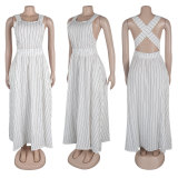 Stripe Sleeveless Crisscross Straps Maxi Dress NY-10782