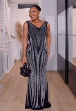 Sleeveless V Neck Hot Drill Maxi Dress NY-3187