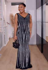 Sleeveless V Neck Hot Drill Maxi Dress NY-3187