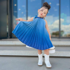 Kids Girl's Sleeveless Pleated Gradient Tie Up Midi Dress GMYF-6483