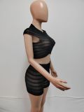 Knits See Through Nightclub Two Piece Short Set QXTF-83012