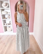 Stripe Sleeveless Crisscross Straps Maxi Dress NY-10782