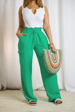 Solid Color Pocket Straight Pants ML-7567