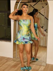 Sexy Print Tube Tops Patchwork Mini Dress GDNY-1022
