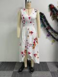 Printed V-Neck Sleeveless Split Long Dress NY-10785