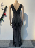 Sleeveless V Neck Hot Drill Maxi Dress NY-3187