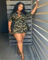 Camouflage Print Half Sleeve Tie Up Mini Dress GDNY-2224