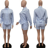 Casual Stripe Long Sleeve Shirt 2 Piece Set BGN-340