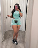 Solid Color Rib Bodysuit And Shorts 2 Piece Set TR-1311