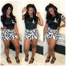 Casual Leopard Print Short Sleeve 2 Piece Set LP-66209